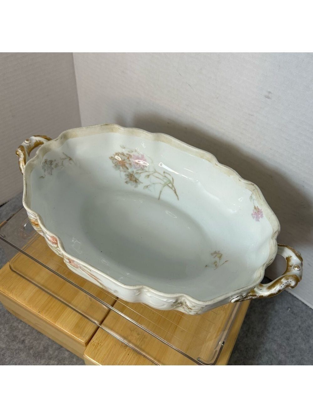 H&Co Haviland Limoges France Handpainted Serving Bowl Floral Gold Trim 12x7x2.5”